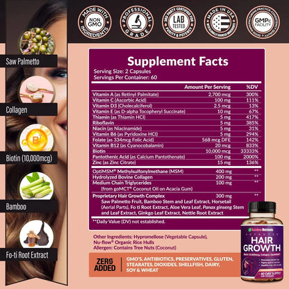 Vitaminas Uro para Mujeres con Biotina 10000 mcg y Colágeno (120 Cápsulas) – Cuidado para Cabello, Piel y Uñas