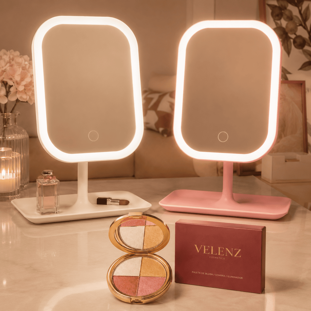 Espejo LED de Maquillaje con Paleta Glow de Regalo | Velenz