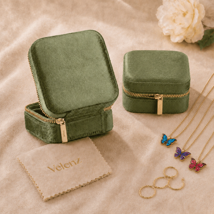 Joyero Premium de Viaje para Mujer con Espejo + 3 Collares con Baño de Oro de Regalo