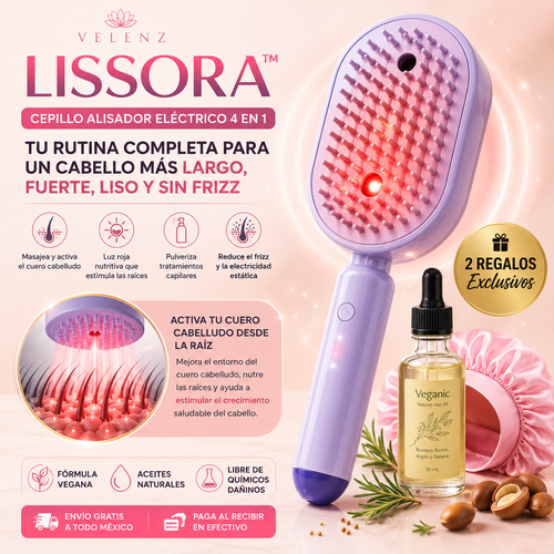 Lissora™ Cepillo Alisador Eléctrico 4 en 1 + Aceite Capilar y Gorro de Satén GRATIS