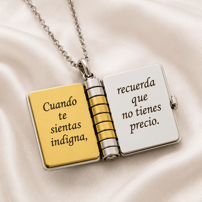 Collar Libro con Mensajes para Hija o Hijo | Mi Pequeña Estrella y Mi Campeón + Rosa Encantada de Regalo