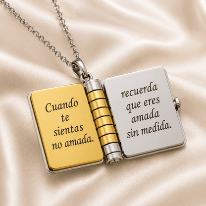 Collar Libro con Mensajes para Hija o Hijo | Mi Pequeña Estrella y Mi Campeón + Rosa Encantada de Regalo