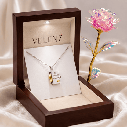 Collar Libro con Mensajes para Hija o Hijo | Mi Pequeña Estrella y Mi Campeón + Rosa Encantada de Regalo