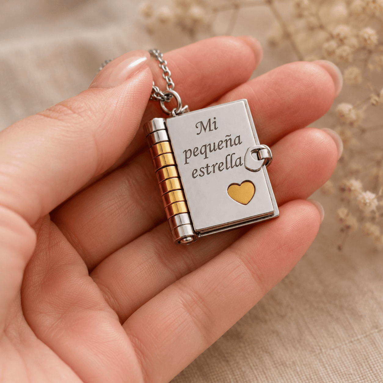 Collar Libro con Mensajes para Hija o Hijo | Mi Pequeña Estrella y Mi Campeón + Rosa Encantada de Regalo