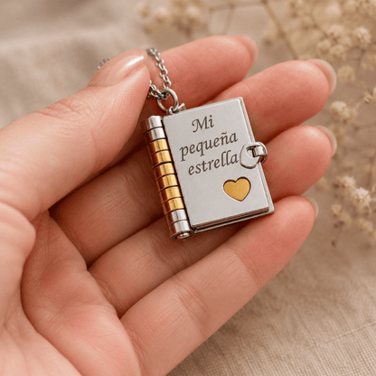 Collar Libro con Mensajes para Hija o Hijo | Mi Pequeña Estrella y Mi Campeón + Rosa Encantada de Regalo