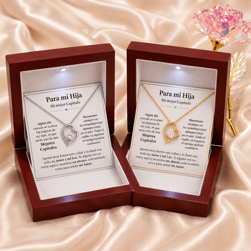 Collar Amor Eterno para Hija con Carta Emotiva, Caja de Regalo y Rosa Encantada Gratis