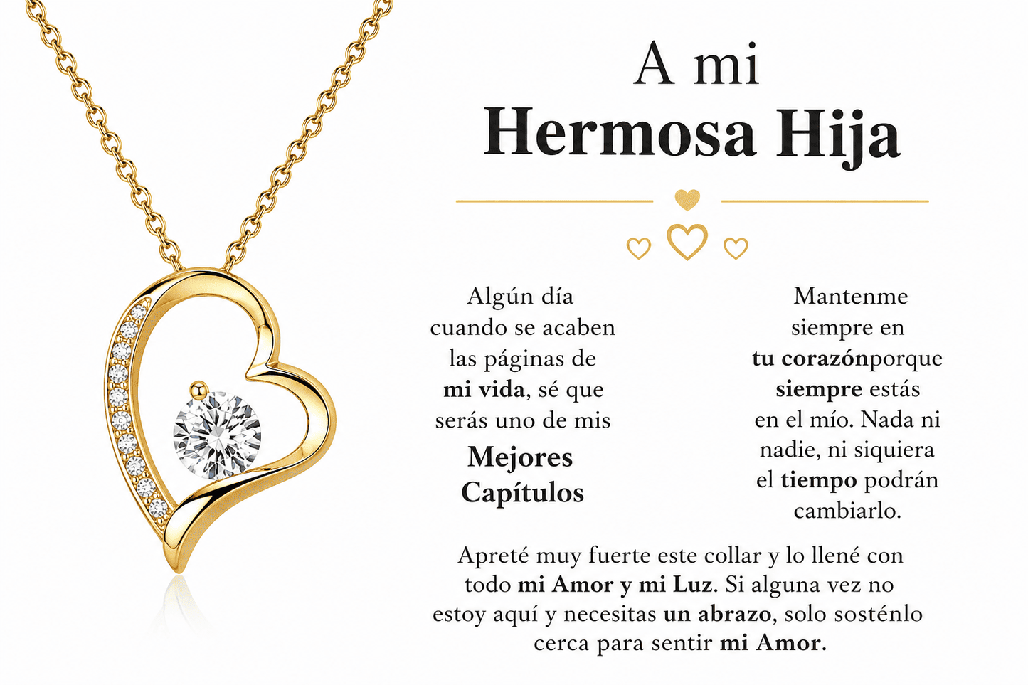 Collar Amor Eterno para Hija con Carta Emotiva, Caja de Regalo y Rosa Encantada Gratis