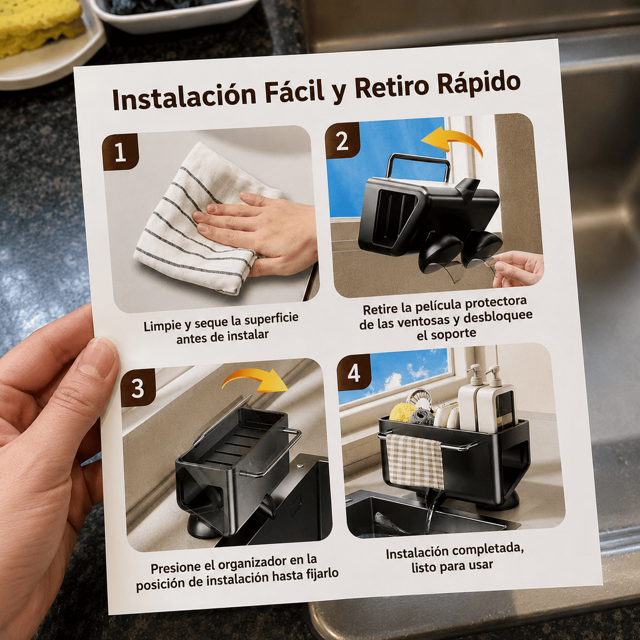 Organizador de Cocina Antióxido para Esponjas y Cepillos | Instalación sin Herramientas