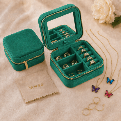 Joyero Premium de Viaje para Mujer con Espejo + 3 Collares con Baño de Oro de Regalo