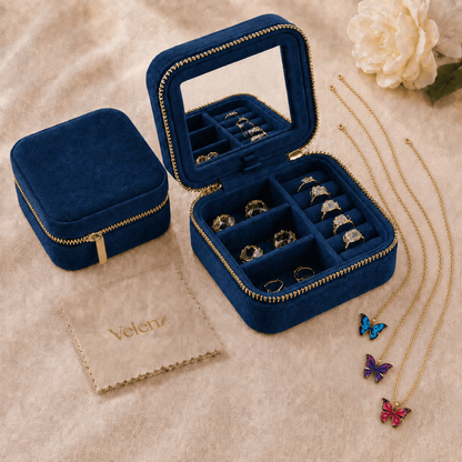 Joyero Premium de Viaje para Mujer con Espejo + 3 Collares con Baño de Oro de Regalo