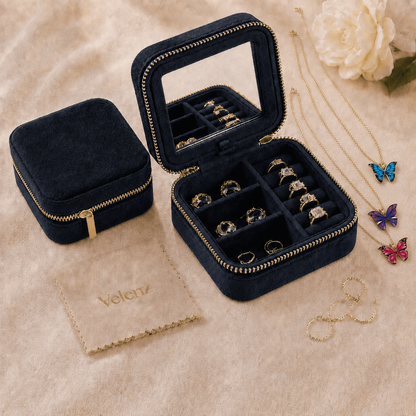Joyero Premium de Viaje para Mujer con Espejo + 3 Collares con Baño de Oro de Regalo