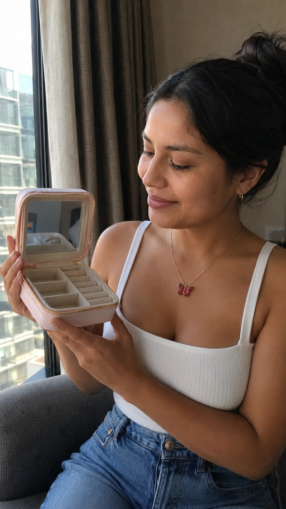 Joyero Premium de Viaje para Mujer con Espejo + 3 Collares con Baño de Oro de Regalo