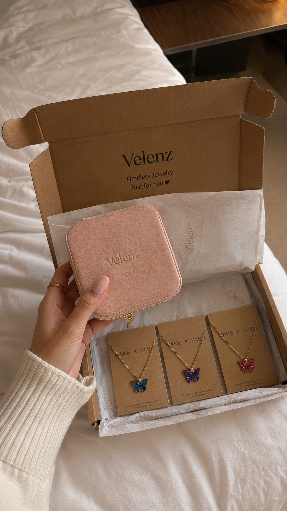 Joyero Premium de Viaje para Mujer con Espejo + 3 Collares Mariposa de Regalo