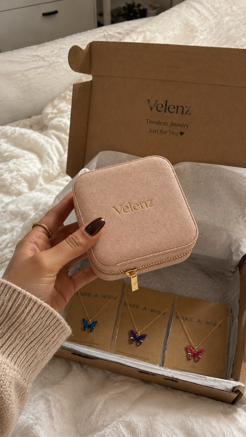 Joyero Premium de Viaje para Mujer con Espejo + 3 Collares Mariposa de Regalo