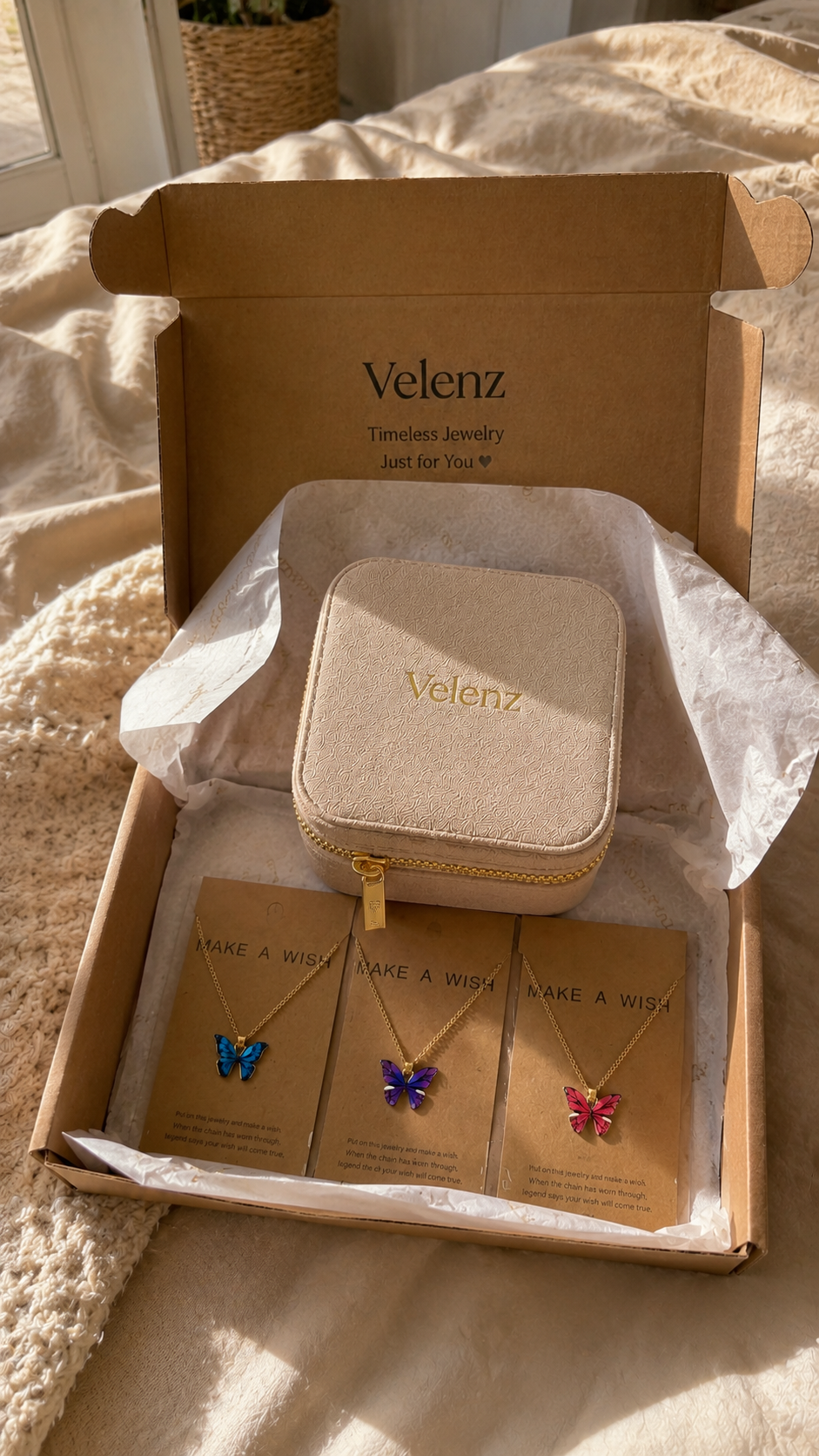 Joyero Premium de Viaje para Mujer con Espejo + 3 Collares Mariposa de Regalo