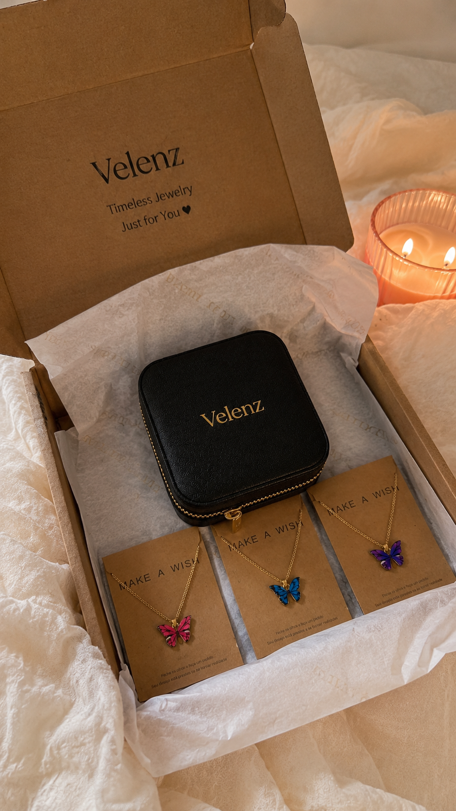 Joyero Premium de Viaje para Mujer con Espejo + 3 Collares Mariposa de Regalo