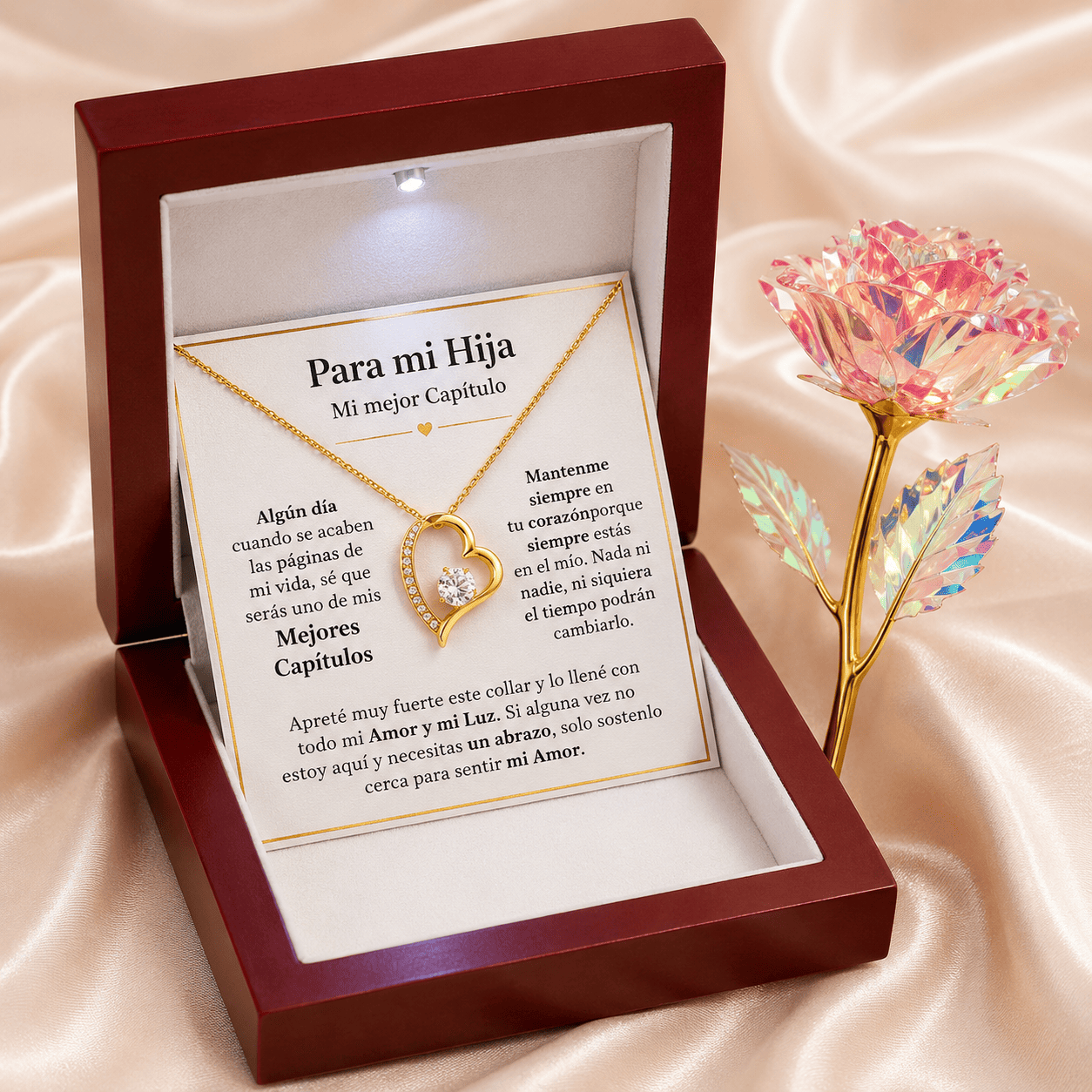 Collar Amor Eterno para Hija con Carta Emotiva, Caja de Regalo y Rosa Encantada Gratis