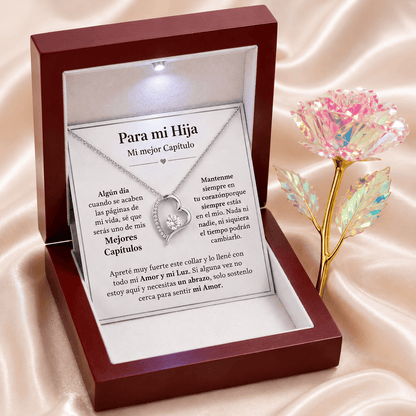 Collar Amor Eterno para Hija con Carta Emotiva, Caja de Regalo y Rosa Encantada Gratis