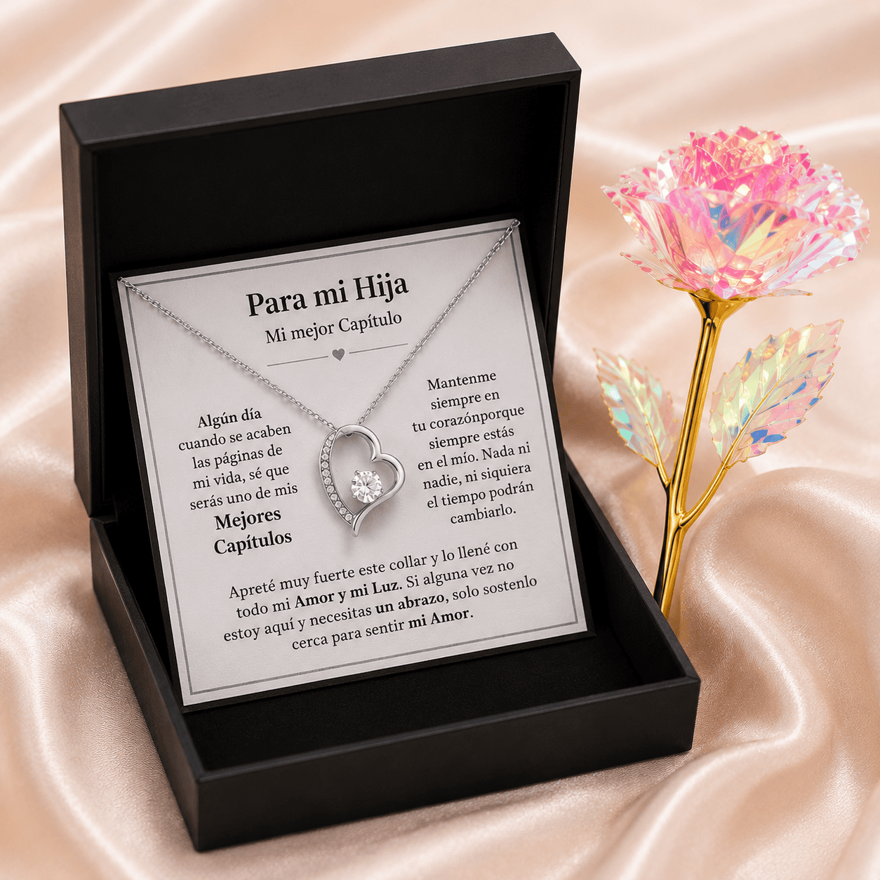 Collar Amor Eterno para Hija con Carta Emotiva, Caja de Regalo y Rosa Encantada Gratis