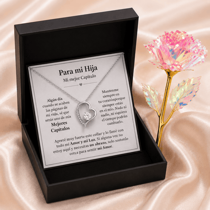 Collar Amor Eterno para Hija con Carta Emotiva, Caja de Regalo y Rosa Encantada Gratis
