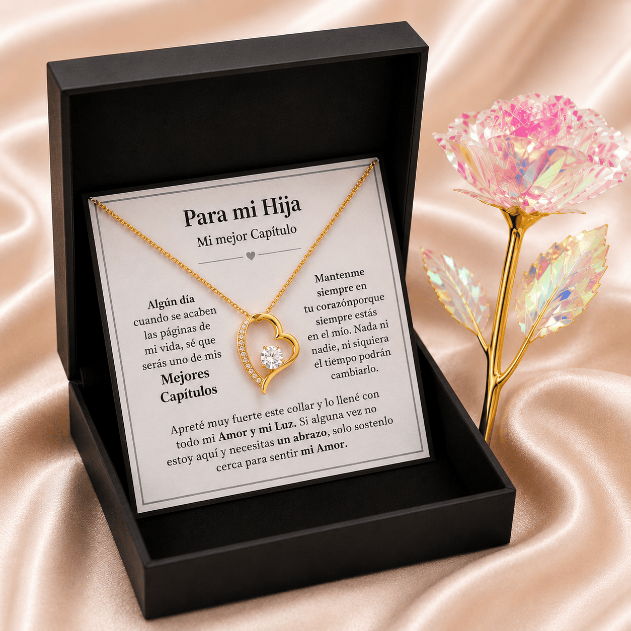 Collar Amor Eterno para Hija con Carta Emotiva, Caja de Regalo y Rosa Encantada Gratis