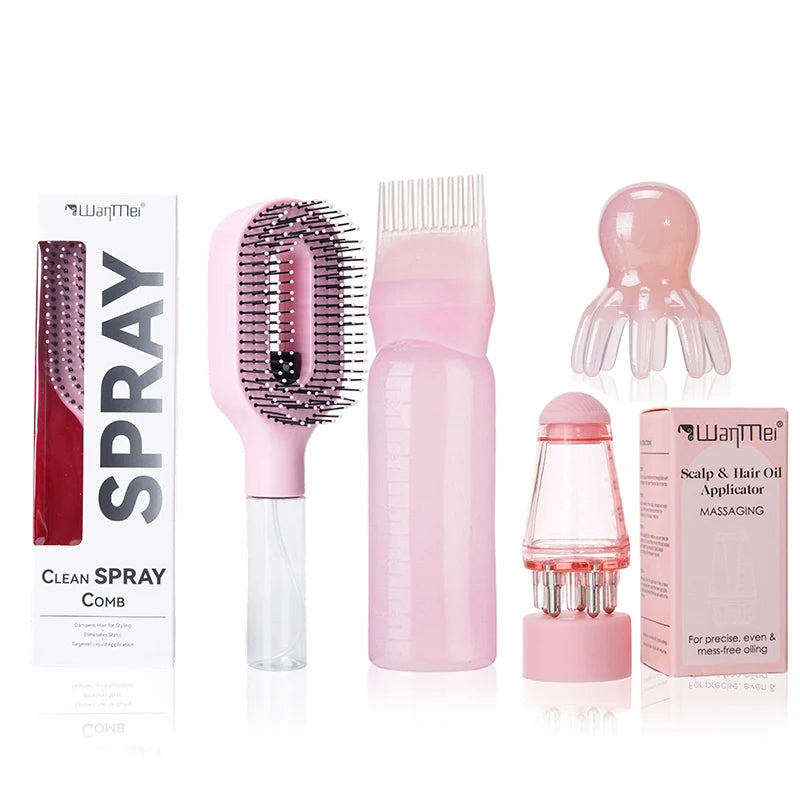 4 in 1 Hair Care Kit Scalp Massage Brush Applicator Bottle Hair Comb Spray Bottle Detangler Brush for Hair Scalp Treatment