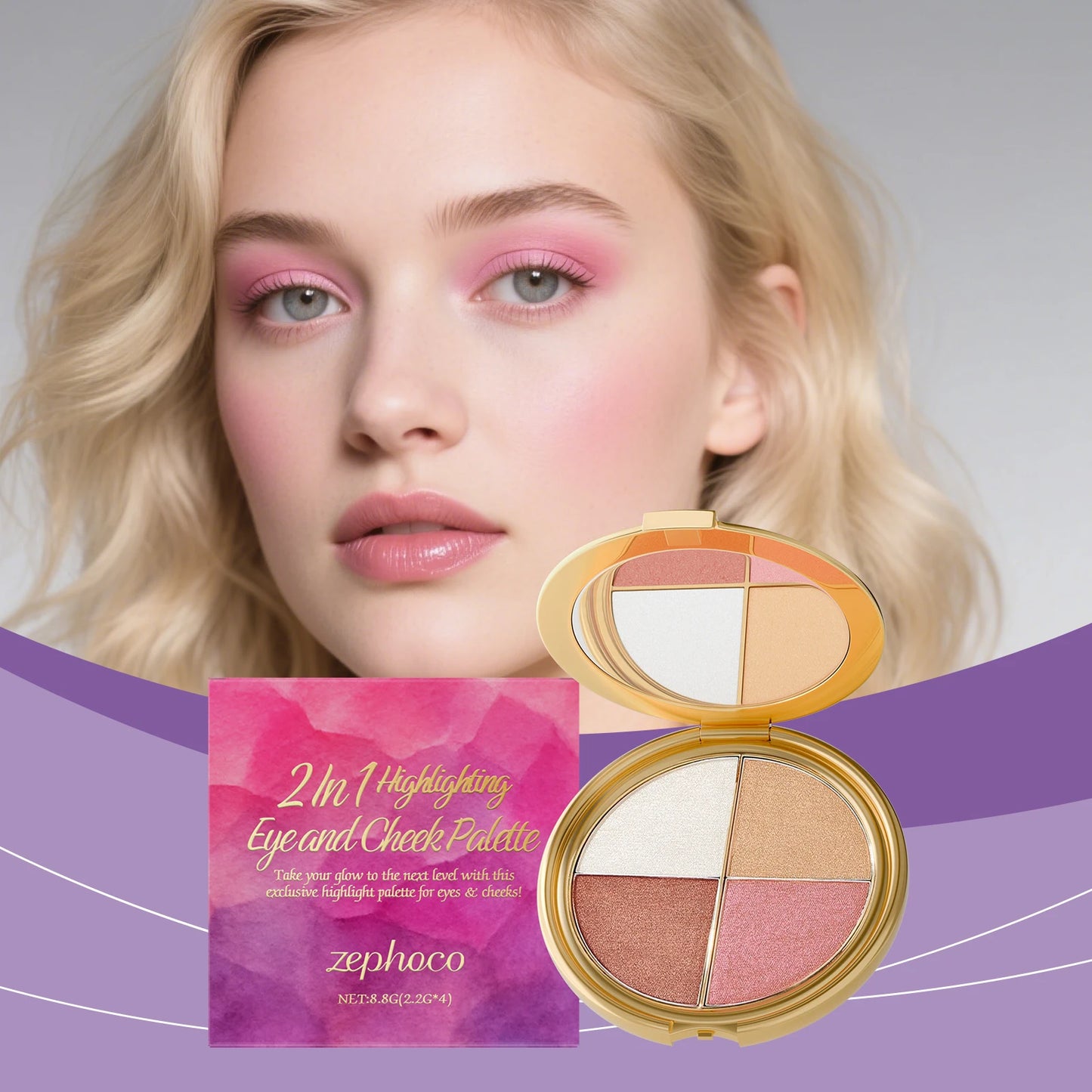 Paleta de sombras de ojos, iluminador y rubor, multifuncional 3 en 1, realza la delicadeza del maquillaje, ideal para el día a día y las fiestas, fácil de aplicar