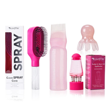 4 in 1 Hair Care Kit Scalp Massage Brush Applicator Bottle Hair Comb Spray Bottle Detangler Brush for Hair Scalp Treatment