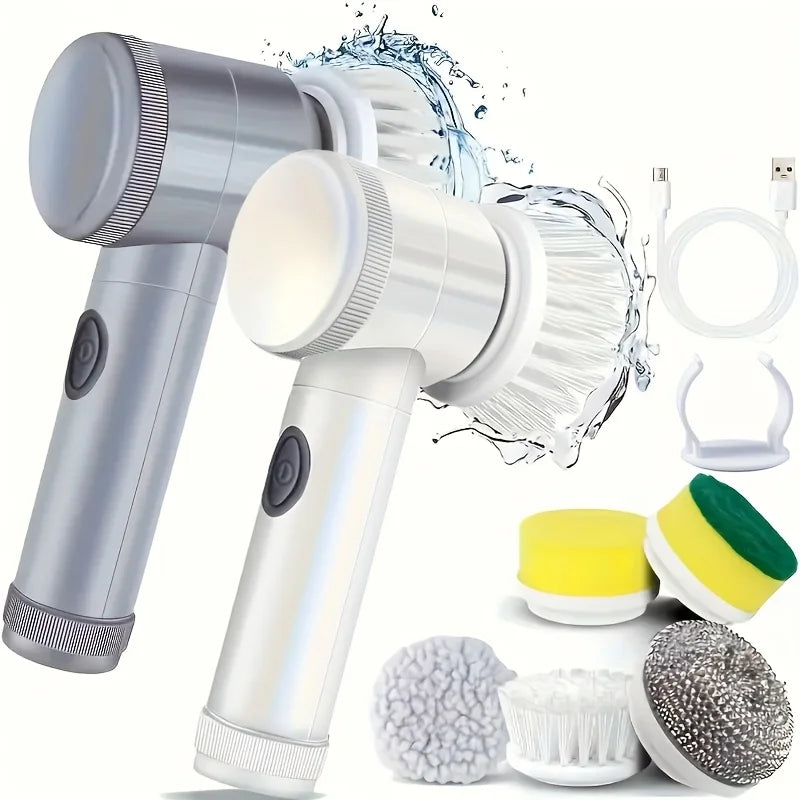 Electric Spin Scrubber with 5 Brush Heads – Handheld Tile & Grout Cleaner for Bath, Floor, Sink, Shower Glass & Kitchen Surfaces
