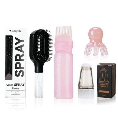 4 in 1 Hair Care Kit Scalp Massage Brush Applicator Bottle Hair Comb Spray Bottle Detangler Brush for Hair Scalp Treatment