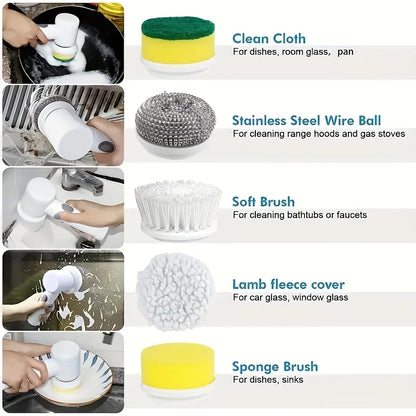 Electric Spin Scrubber with 5 Brush Heads – Handheld Tile & Grout Cleaner for Bath, Floor, Sink, Shower Glass & Kitchen Surfaces
