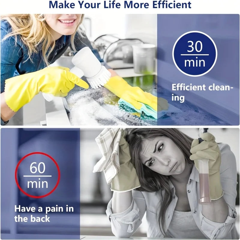 Electric Spin Scrubber with 5 Brush Heads – Handheld Tile & Grout Cleaner for Bath, Floor, Sink, Shower Glass & Kitchen Surfaces