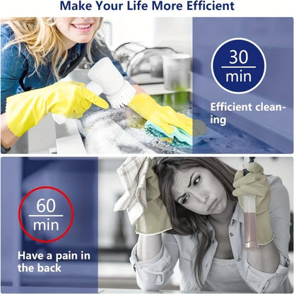 Electric Spin Scrubber with 5 Brush Heads – Handheld Tile & Grout Cleaner for Bath, Floor, Sink, Shower Glass & Kitchen Surfaces