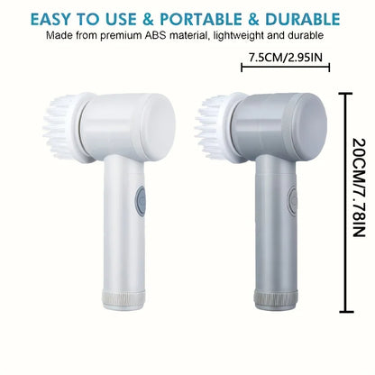 Electric Spin Scrubber with 5 Brush Heads – Handheld Tile & Grout Cleaner for Bath, Floor, Sink, Shower Glass & Kitchen Surfaces