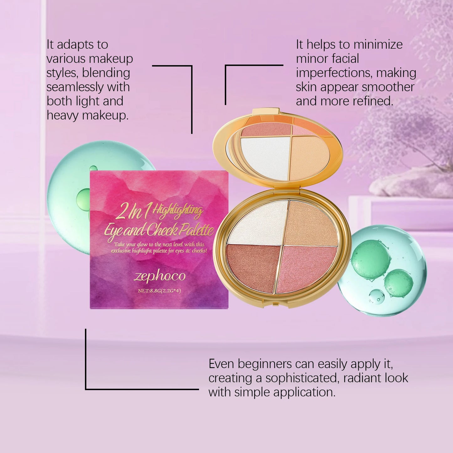 Paleta de sombras de ojos, iluminador y rubor, multifuncional 3 en 1, realza la delicadeza del maquillaje, ideal para el día a día y las fiestas, fácil de aplicar