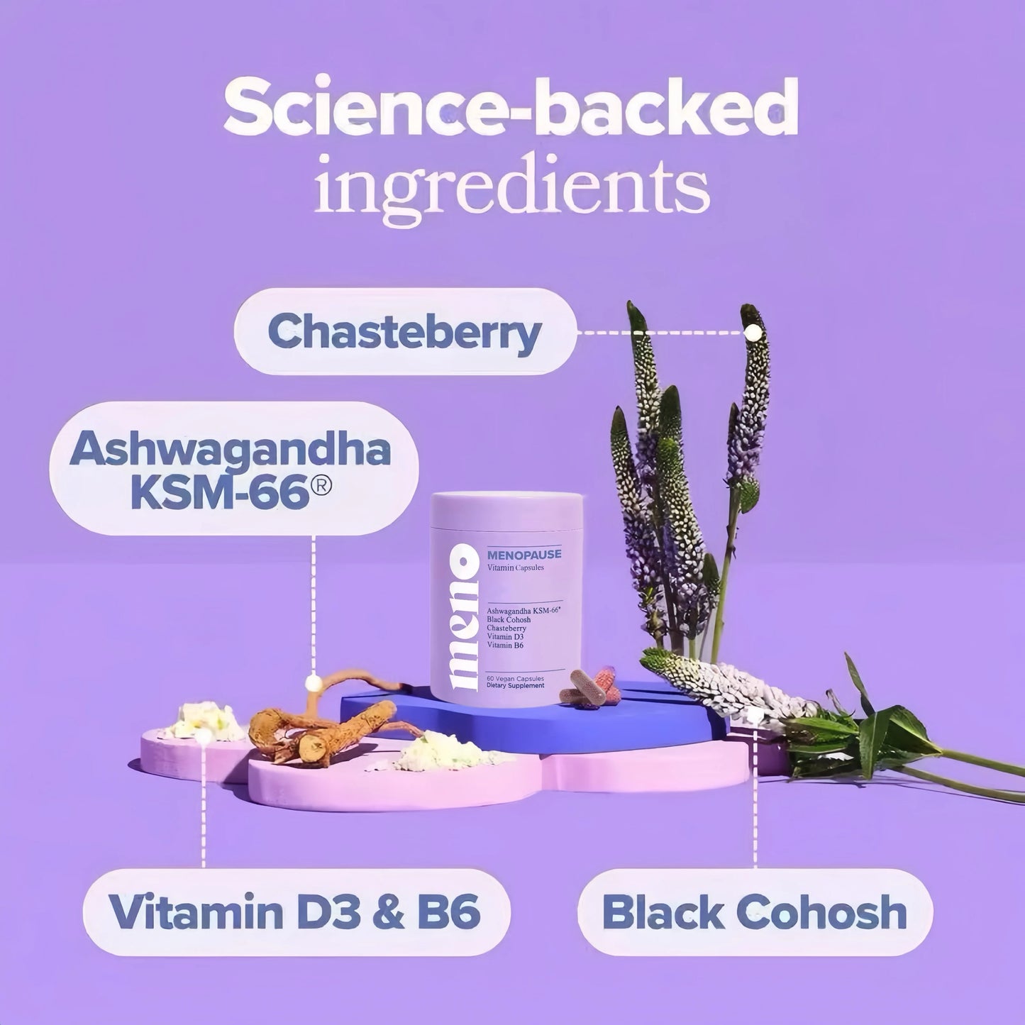 Suplemento vitamínico para la menopausia sin hormonas, con Cimicifuga racemosa, que ayuda a aliviar los sofocos