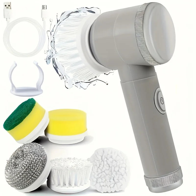 Electric Spin Scrubber with 5 Brush Heads – Handheld Tile & Grout Cleaner for Bath, Floor, Sink, Shower Glass & Kitchen Surfaces