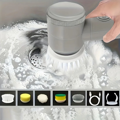 Electric Spin Scrubber with 5 Brush Heads – Handheld Tile & Grout Cleaner for Bath, Floor, Sink, Shower Glass & Kitchen Surfaces