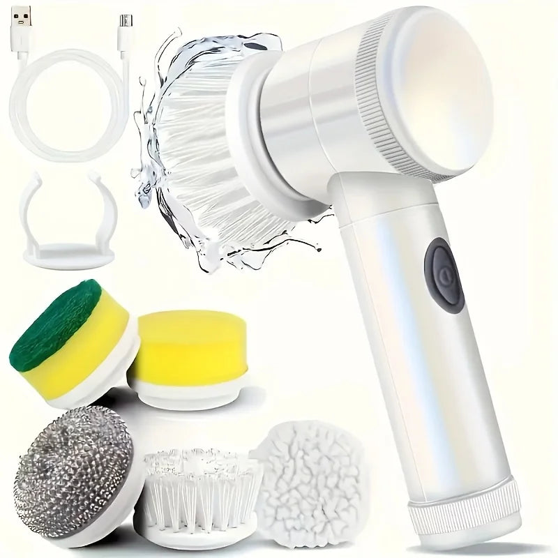 Electric Spin Scrubber with 5 Brush Heads – Handheld Tile & Grout Cleaner for Bath, Floor, Sink, Shower Glass & Kitchen Surfaces