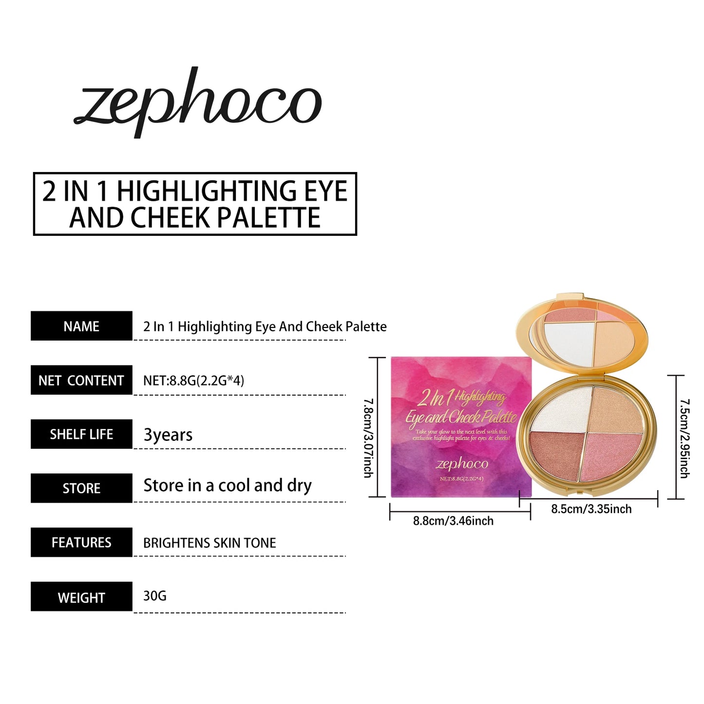 Paleta de sombras de ojos, iluminador y rubor, multifuncional 3 en 1, realza la delicadeza del maquillaje, ideal para el día a día y las fiestas, fácil de aplicar