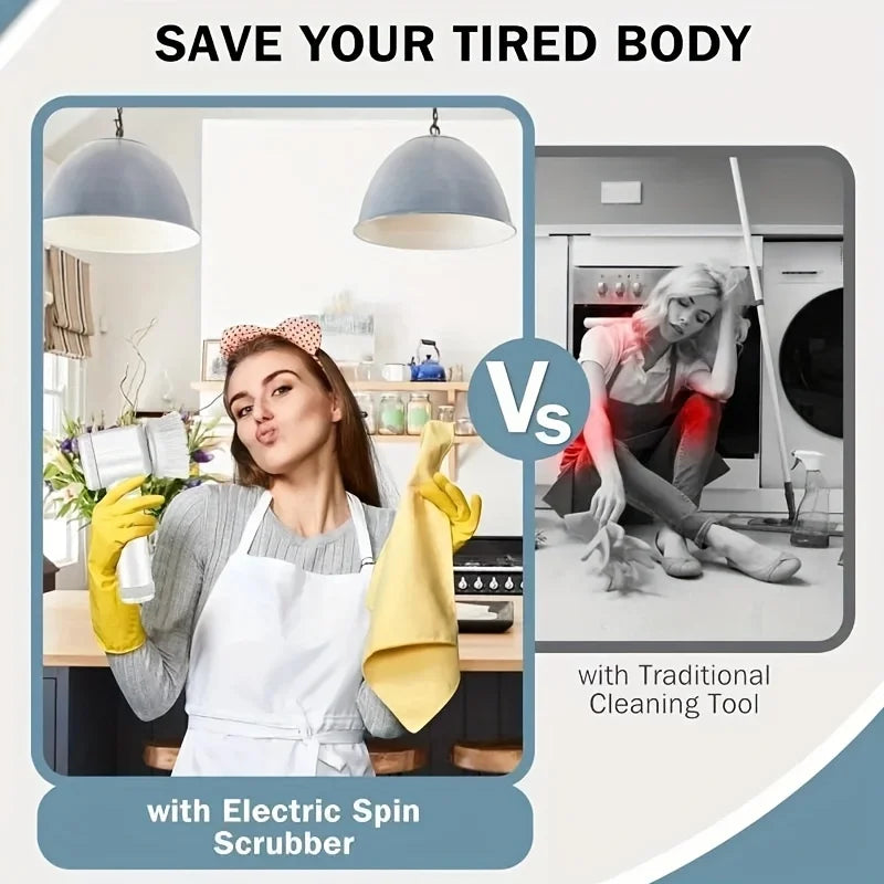 Electric Spin Scrubber with 5 Brush Heads – Handheld Tile & Grout Cleaner for Bath, Floor, Sink, Shower Glass & Kitchen Surfaces