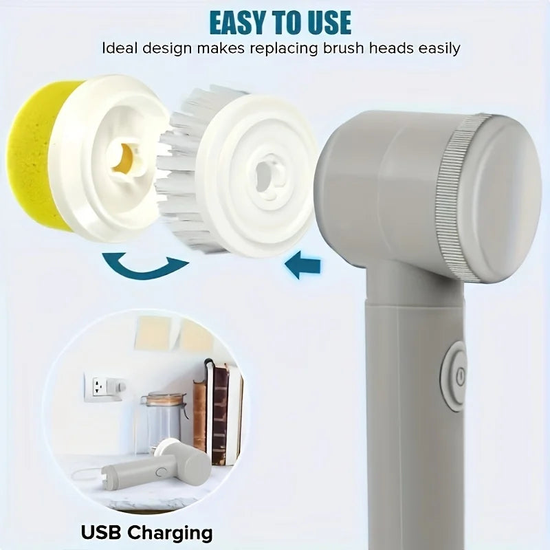 Electric Spin Scrubber with 5 Brush Heads – Handheld Tile & Grout Cleaner for Bath, Floor, Sink, Shower Glass & Kitchen Surfaces