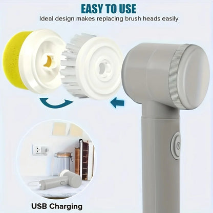 Electric Spin Scrubber with 5 Brush Heads – Handheld Tile & Grout Cleaner for Bath, Floor, Sink, Shower Glass & Kitchen Surfaces