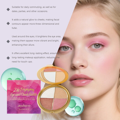 Paleta de sombras de ojos, iluminador y rubor, multifuncional 3 en 1, realza la delicadeza del maquillaje, ideal para el día a día y las fiestas, fácil de aplicar