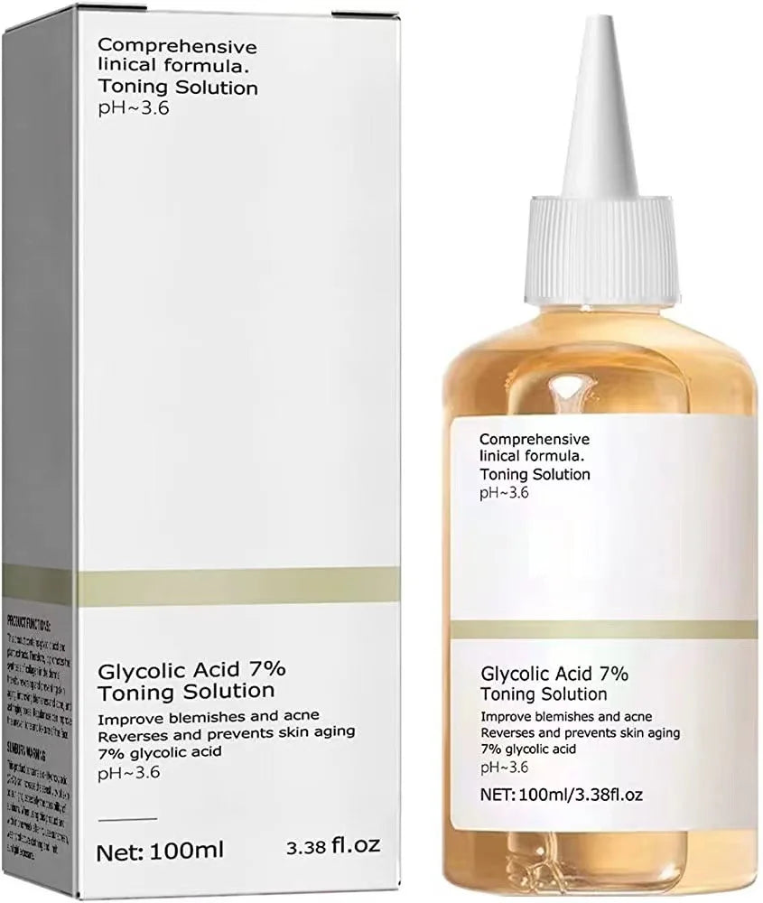Solución Tónica con Ácido Glicólico 7% de 100 ml para Ayudar a Reducir el Acné, Hidratar y Rejuvenecer la Piel