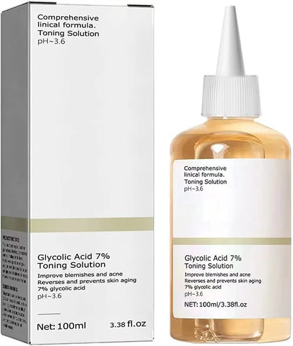Solución Tónica con Ácido Glicólico 7% de 100 ml para Ayudar a Reducir el Acné, Hidratar y Rejuvenecer la Piel