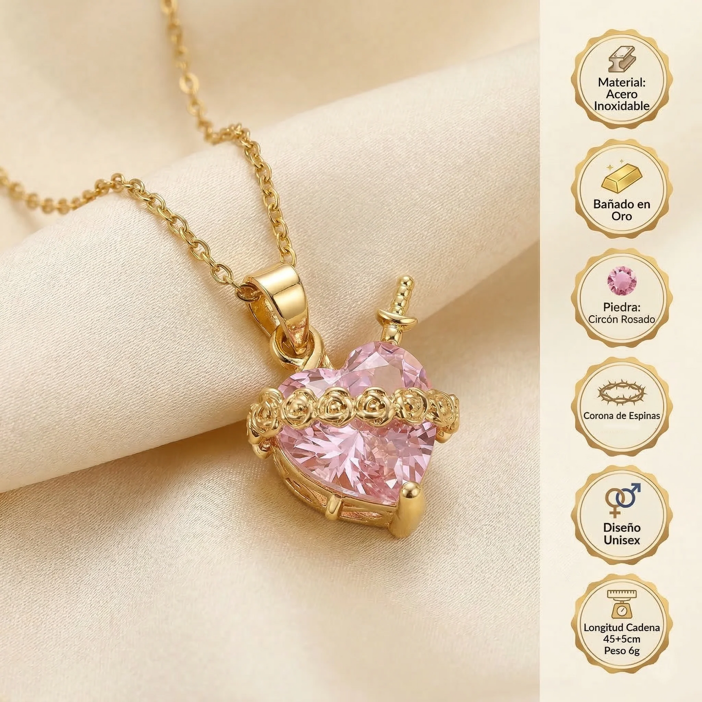 Collar Sagrado Corazón de María Rosado para Mujer