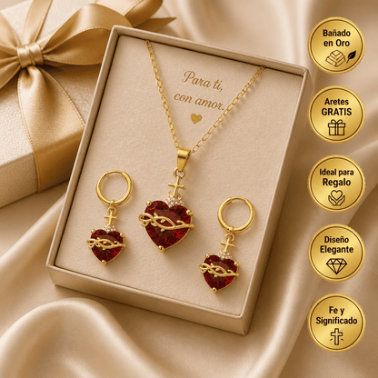 Collar Sagrado Corazón de Jesús + Aretes GRATIS