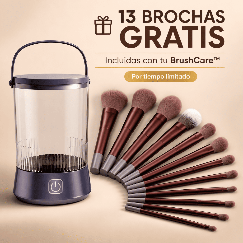 Limpiador Eléctrico de Brochas de Maquillaje + 13 Brochas Premium Gratis