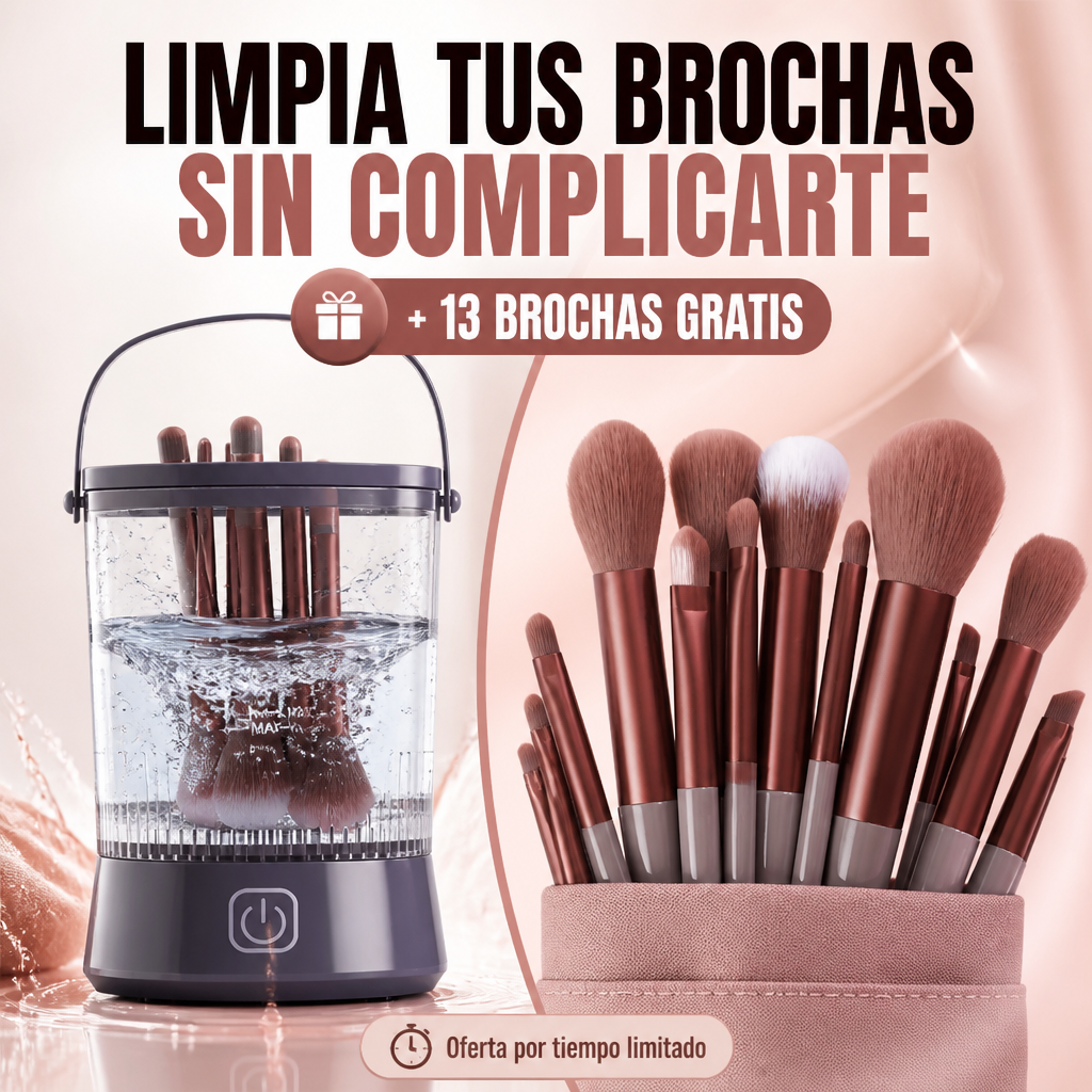Limpiador Eléctrico de Brochas de Maquillaje + 13 Brochas Premium Gratis